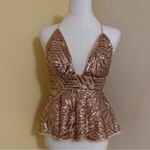 Forever 21 Rose Gold Sequin Peplum Top